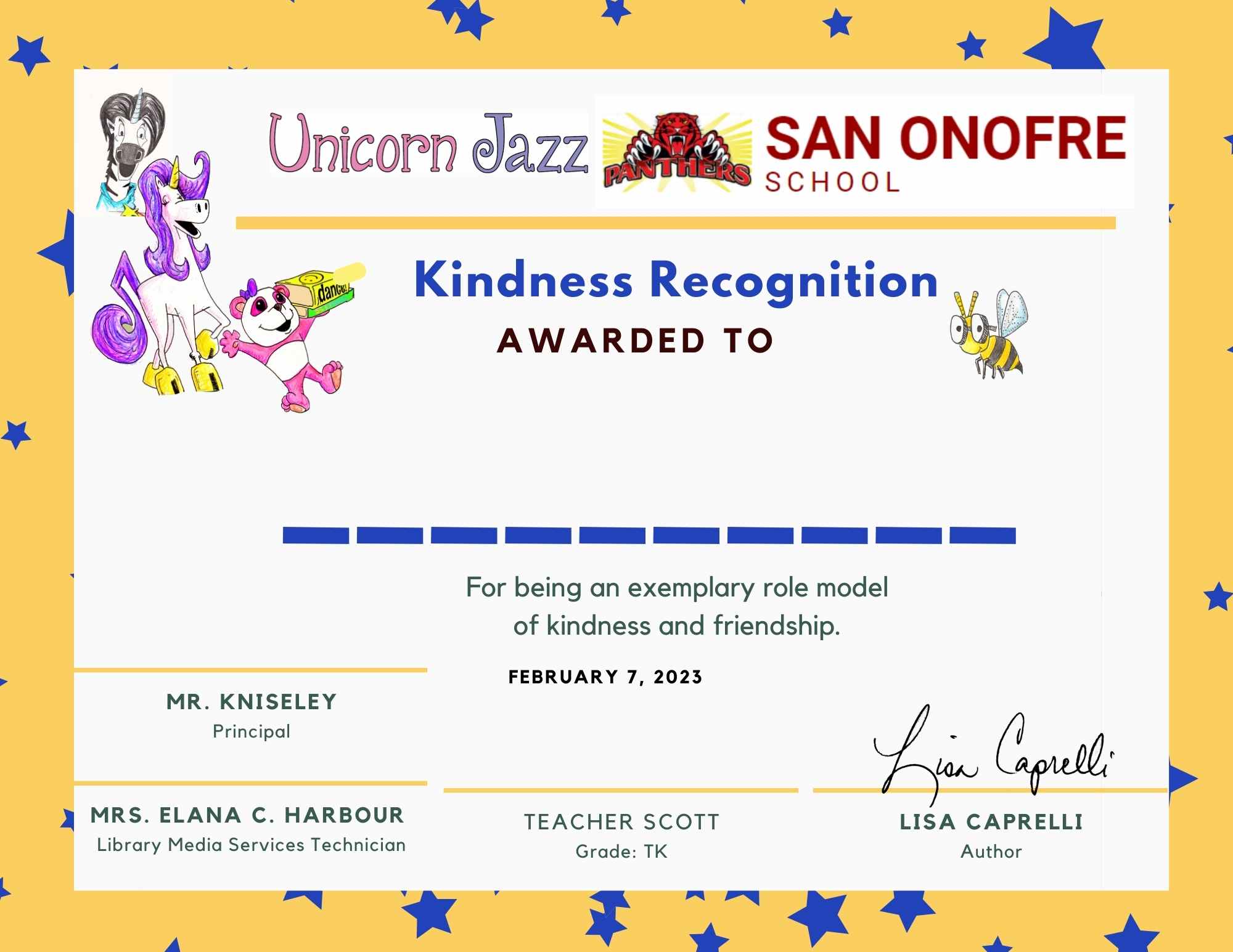 san onofre kindness certificates awards