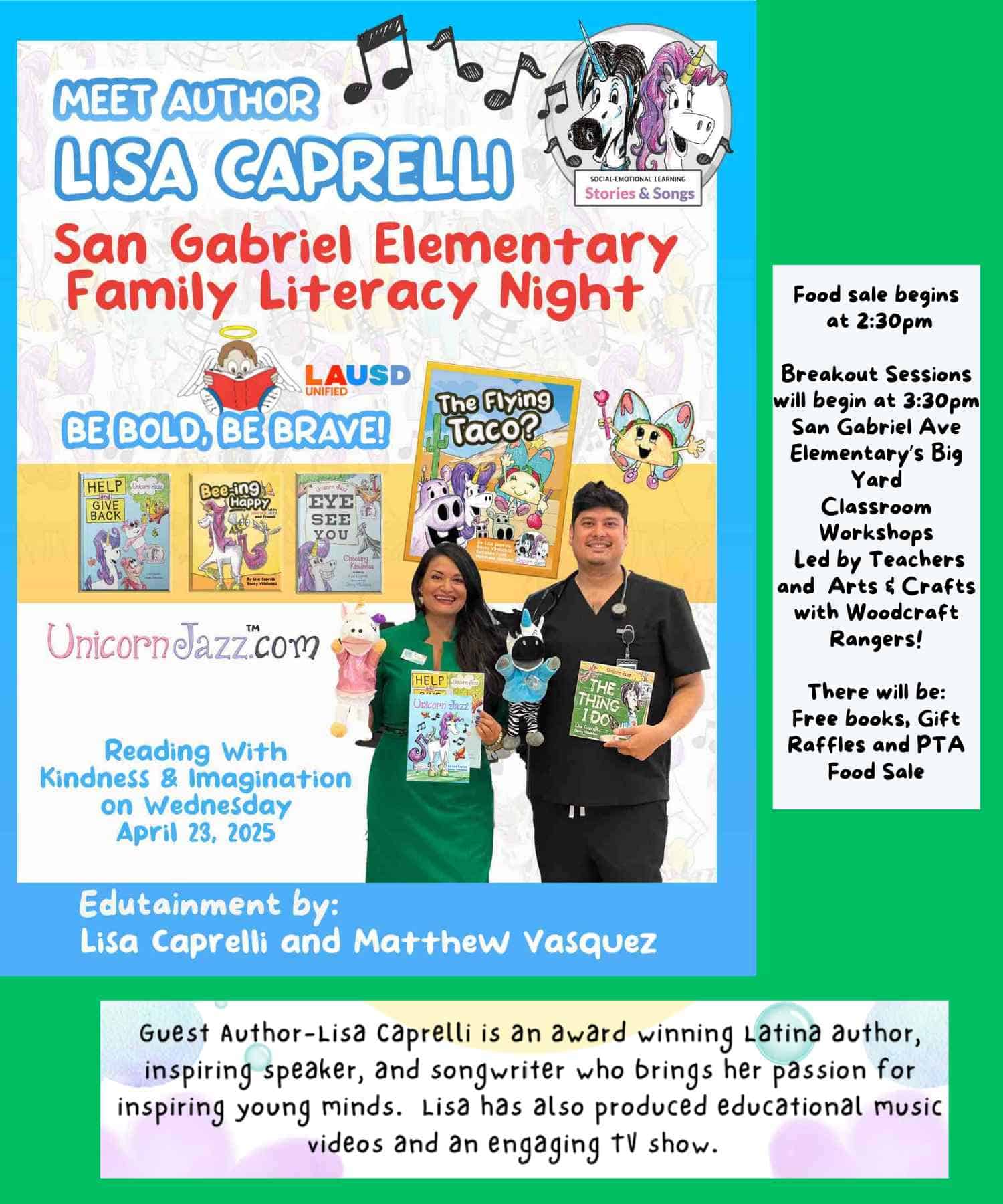 San Gabriel elementary school literacy night author visit