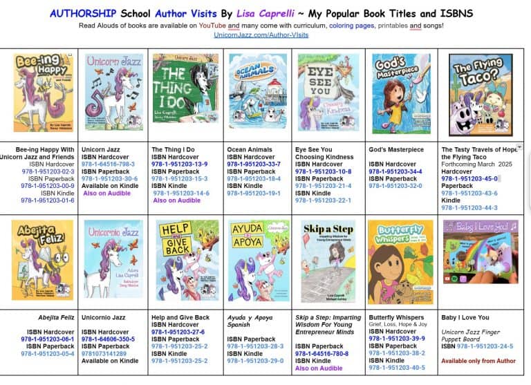 Unicorn Jazz children's book cover with whimsical unicorn illustration and musical notes.